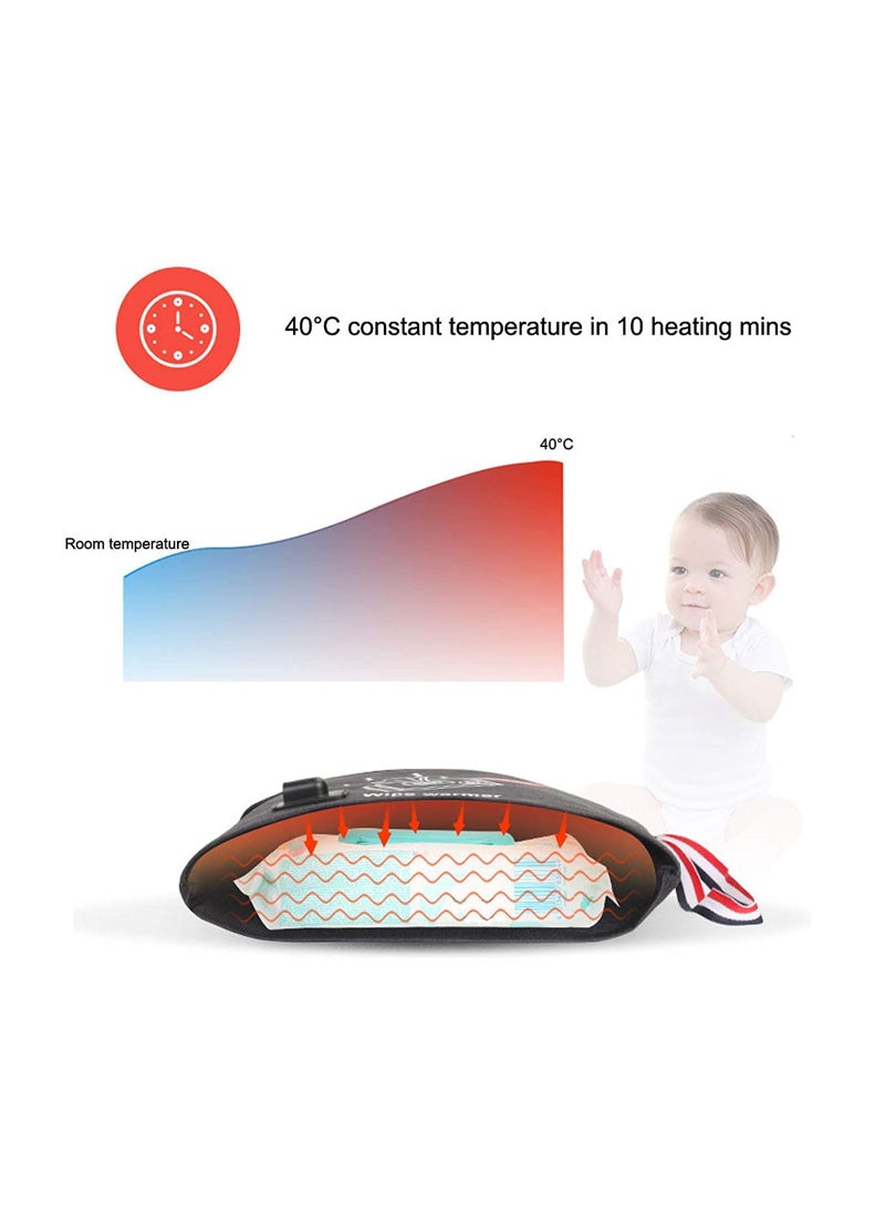 USB Portable Baby Wipe Warmer Bag, 5V Travel-Friendly Infant Wet Wipes Heater, Ideal Temperature for Baby's Skin, Perfect for Outdoor and Indoor Use (1 Pack)