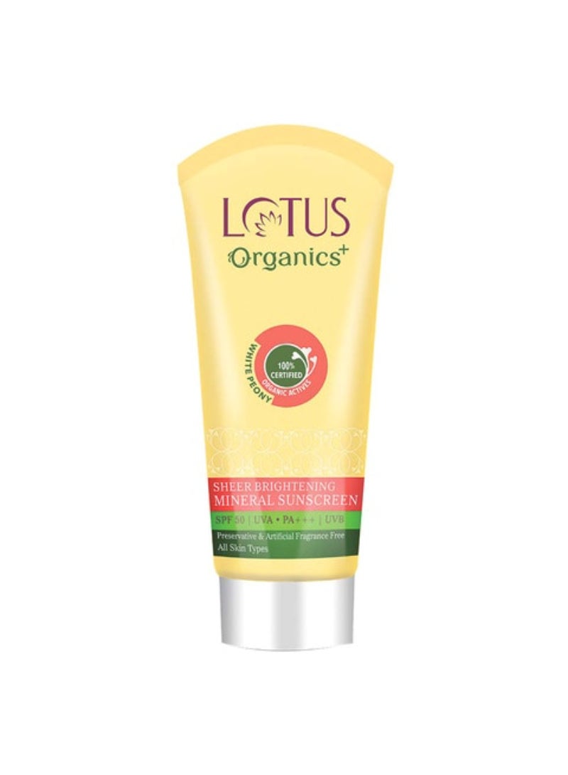 Lotus Organics+ Sheer Brightening Mineral Sunscreen SPF 50 White 100g