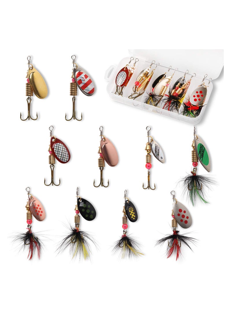 10 Pcs Fishing Lure Spinnerbait Kit - Hard Metal Baits for Bass, Trout, Salmon & More, Includes Tackle Boxes, Ideal for Saltwater & Freshwater Fishing