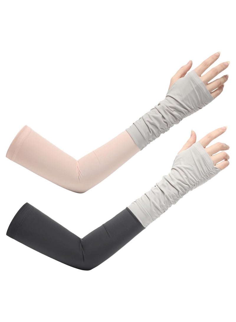 2 Pairs Sun UV Protection Cooling Arm Sleeves Men Women Arm Cooling Sleeve Long Driving Sumer Gloves Anti Slip Sunblock Cycling Sleeve