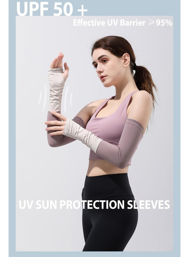 2 Pairs Sun UV Protection Cooling Arm Sleeves Men Women Arm Cooling Sleeve Long Driving Sumer Gloves Anti Slip Sunblock Cycling Sleeve