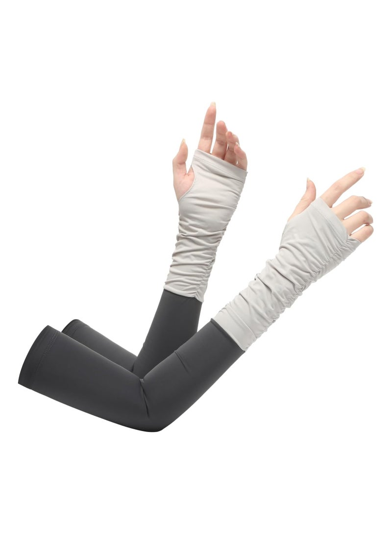 2 Pairs Sun UV Protection Cooling Arm Sleeves Men Women Arm Cooling Sleeve Long Driving Sumer Gloves Anti Slip Sunblock Cycling Sleeve