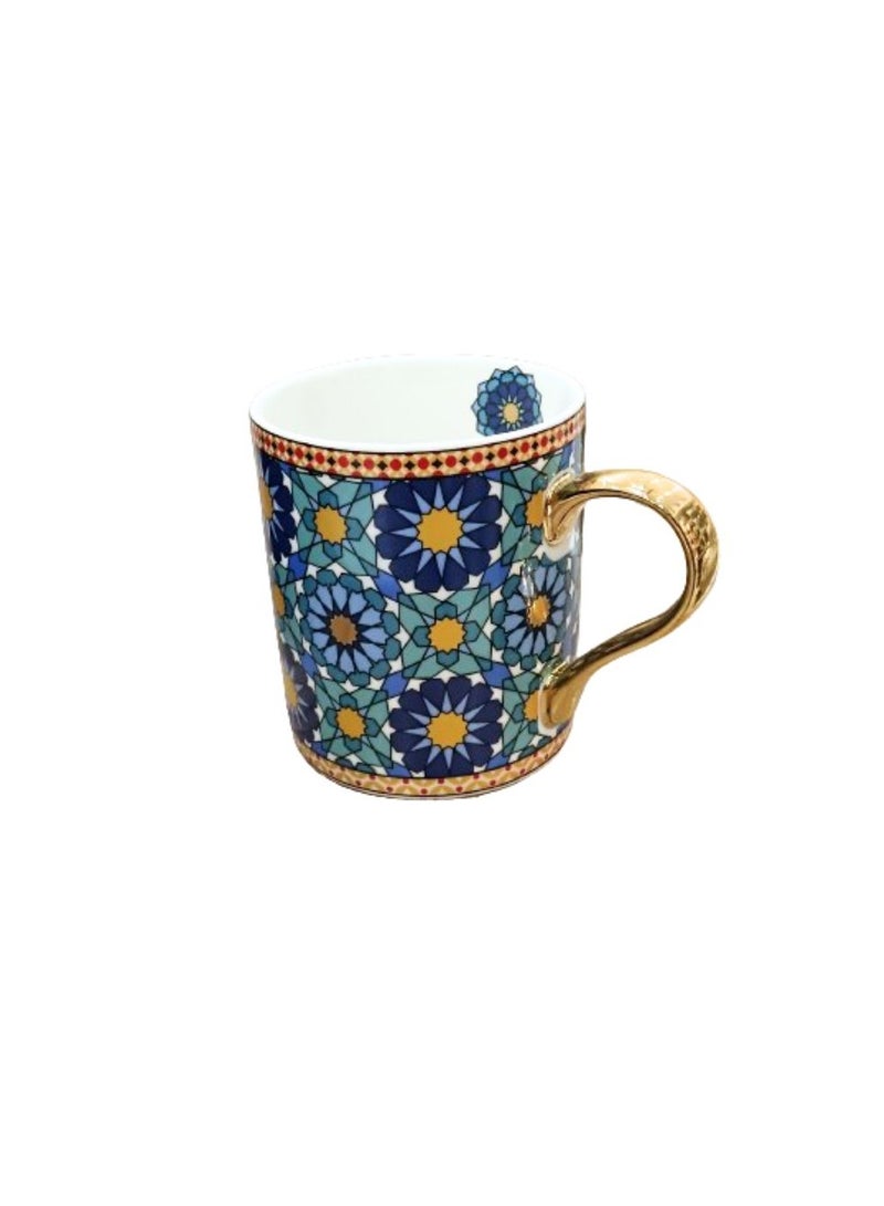 Liying Morocco Style Rich Blue Pattern Arabian Tea Cup(275ml) With Gold Handel Special Ceramic Cup Idel for Tea , Coffee and Cappuccino