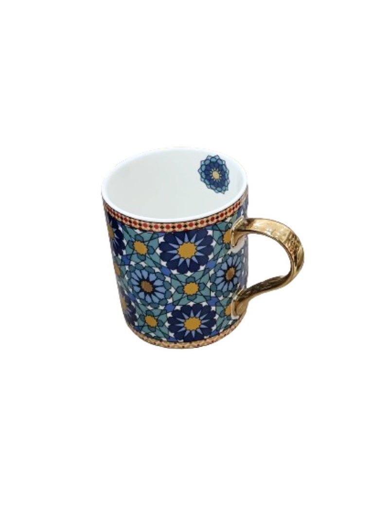 Liying Morocco Style Rich Blue Pattern Arabian Tea Cup(275ml) With Gold Handel Special Ceramic Cup Idel for Tea , Coffee and Cappuccino