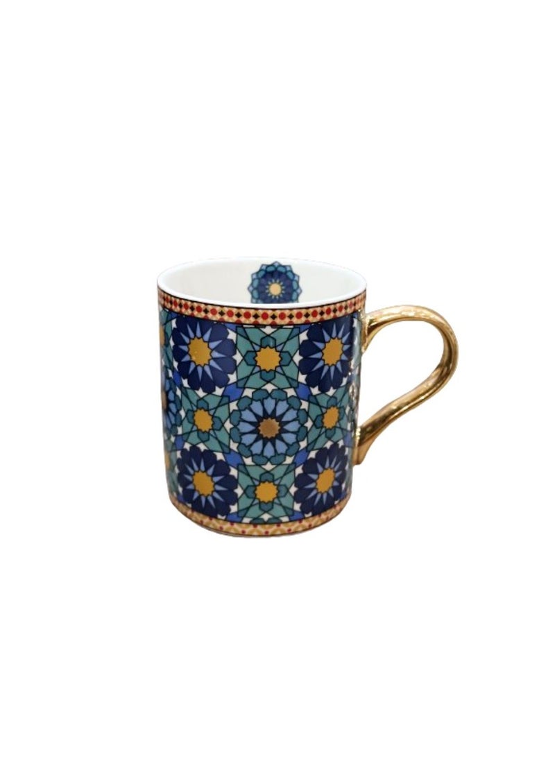 Liying Morocco Style Rich Blue Pattern Arabian Tea Cup(275ml) With Gold Handel Special Ceramic Cup Idel for Tea , Coffee and Cappuccino