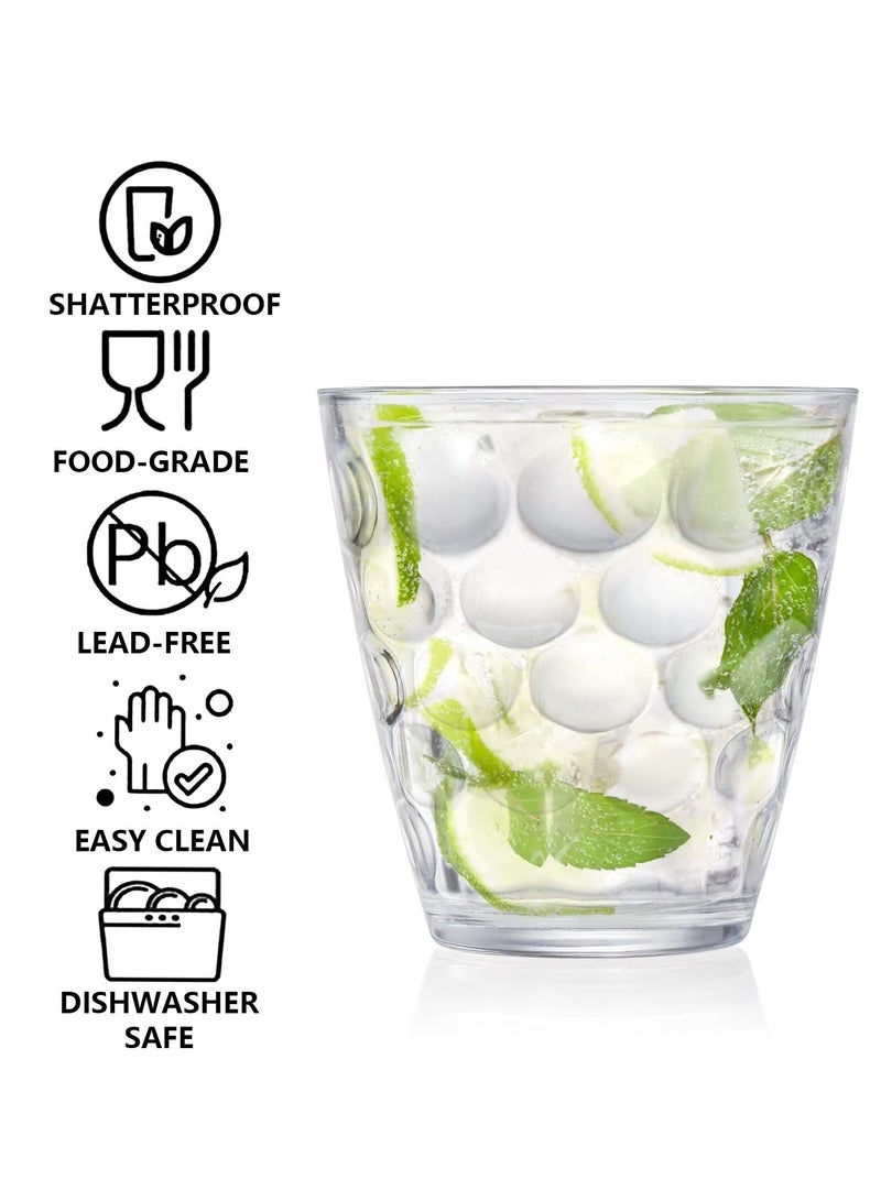 Set of 9 Unbreakable 9.5 oz Plastic Tumblers, Clear, Reusable, BPA-Free, Stackable and Dishwasher Safe Drinking Glasses for Juice and Beverages