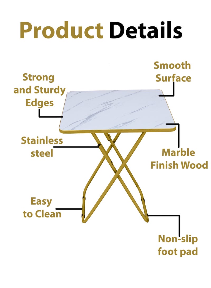 Portable 60cm Marble Wooden Round Corner Coffee Table Foldable Study Dining Living Room Sofa Side Desk Bedroom Bedside Office Restaurant Furniture For Camping Picnic Beach Desert Outdoor Balcony Home