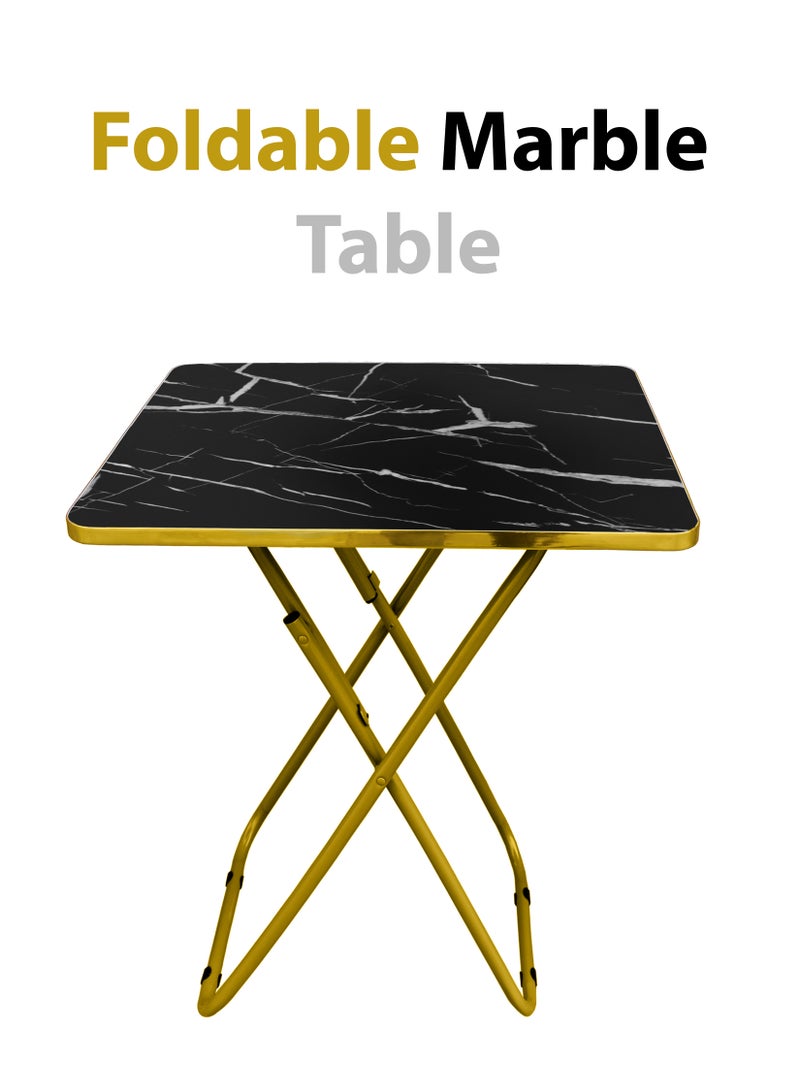 Portable 60cm Marble Wooden Round Corner Coffee Table Foldable Study Dining Living Room Sofa Side Desk Bedroom Bedside Office Restaurant Furniture For Camping Picnic Beach Desert Outdoor Balcony Home