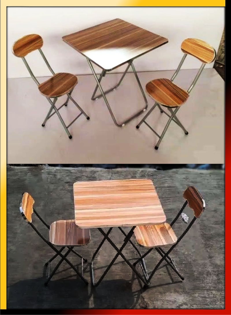 Set Of Foldable Wooden Square Table And 2 Folding Chairs Seats Metal Frame For Breakfast Computer Laptop Desk Office Workstation Kitchen Balcony Home Dining Outdoor Picnic Beach Desert Camping