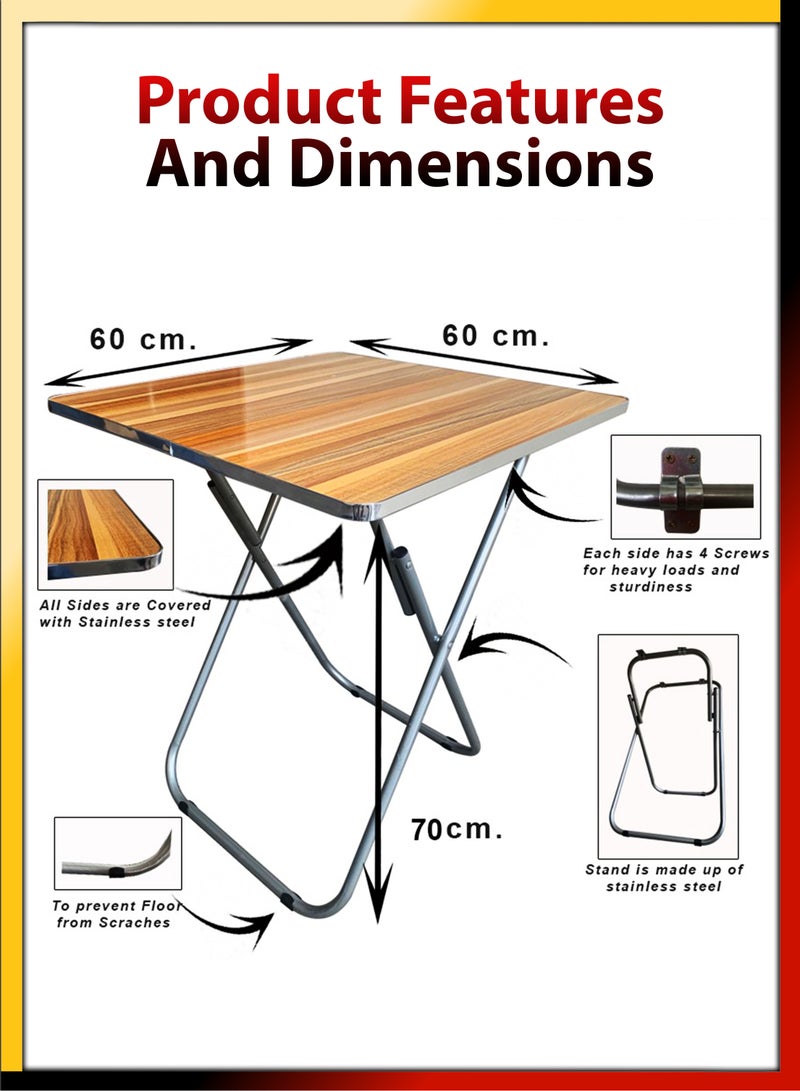 Set Of Foldable Wooden Square Table And 2 Folding Chairs Seats Metal Frame For Breakfast Computer Laptop Desk Office Workstation Kitchen Balcony Home Dining Outdoor Picnic Beach Desert Camping