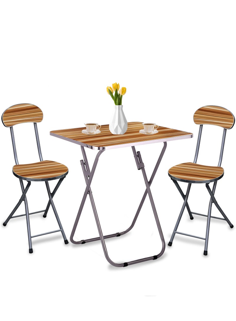 Set Of Foldable Wooden Square Table And 2 Folding Chairs Seats Metal Frame For Breakfast Computer Laptop Desk Office Workstation Kitchen Balcony Home Dining Outdoor Picnic Beach Desert Camping