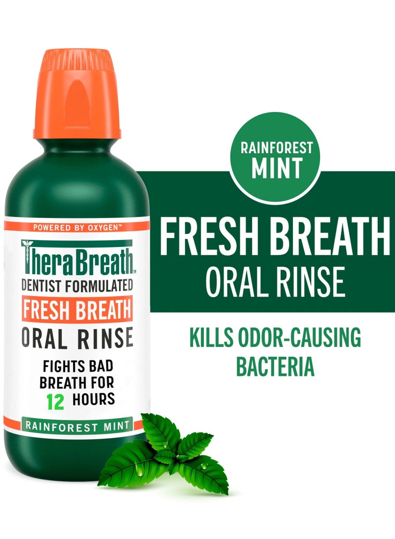 TheraBreath Fresh Breath , Oral Rinse, Rainforest Mint Green 16 fl oz , 473 ml