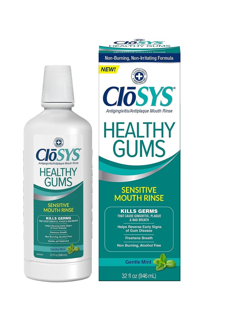 Closys Healthy Gums Mouthwash, Antiplaque and Anti-gingivitis for Gum Health, Non-Burning, Non-Irritating – 32 Fl Oz