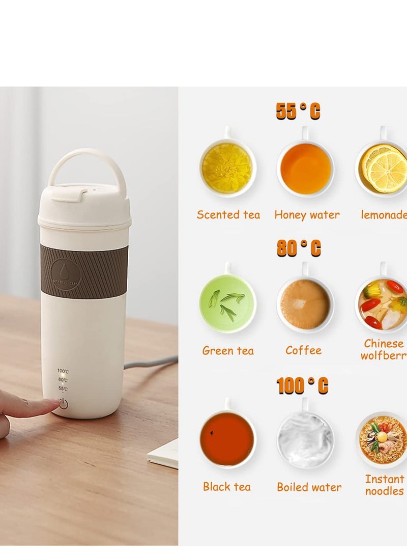 Portable Travel Heating Mug, Mini Electric Cup, 55℃ / 80℃ / 100℃ Optional, 304 Stainless Steel Liner Kettle, 12 Hours Insulation Function, 300W 350 ml Fashion Electric Thermos, Automatic Shut-Off