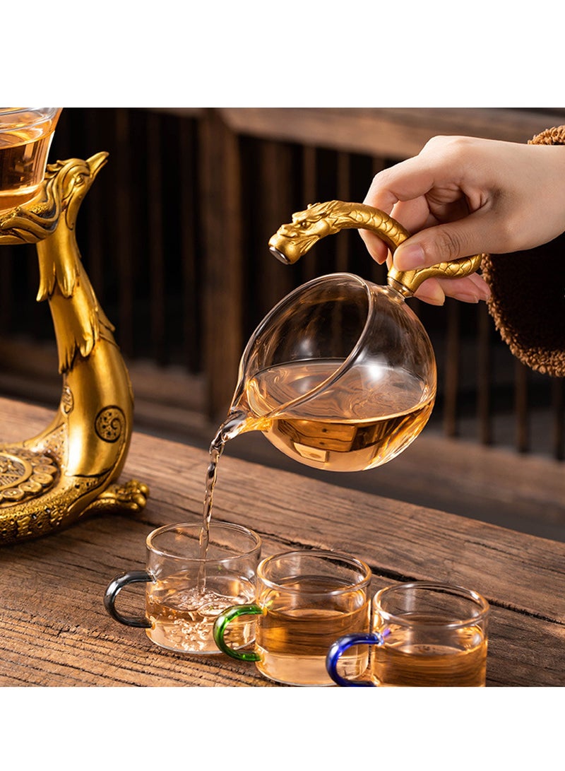 Glass Magnetic Teapot with Infuser, Semi-Automatic Heat Resistant Teapot, Magnetic Water Diversion, Suitable for Kungfu Tea and Coffee, Lazy Kungfu Drip Design (Dragon)