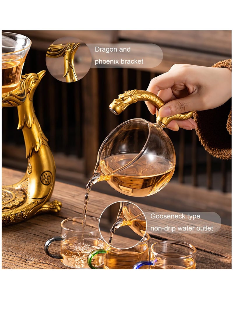 Glass Magnetic Teapot with Infuser, Semi-Automatic Heat Resistant Teapot, Magnetic Water Diversion, Suitable for Kungfu Tea and Coffee, Lazy Kungfu Drip Design (Dragon)