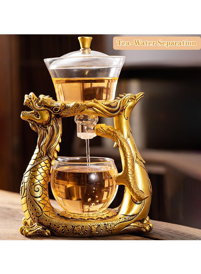 Glass Magnetic Teapot with Infuser, Semi-Automatic Heat Resistant Teapot, Magnetic Water Diversion, Suitable for Kungfu Tea and Coffee, Lazy Kungfu Drip Design (Dragon)