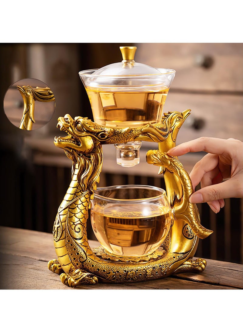 Glass Magnetic Teapot with Infuser, Semi-Automatic Heat Resistant Teapot, Magnetic Water Diversion, Suitable for Kungfu Tea and Coffee, Lazy Kungfu Drip Design (Dragon)