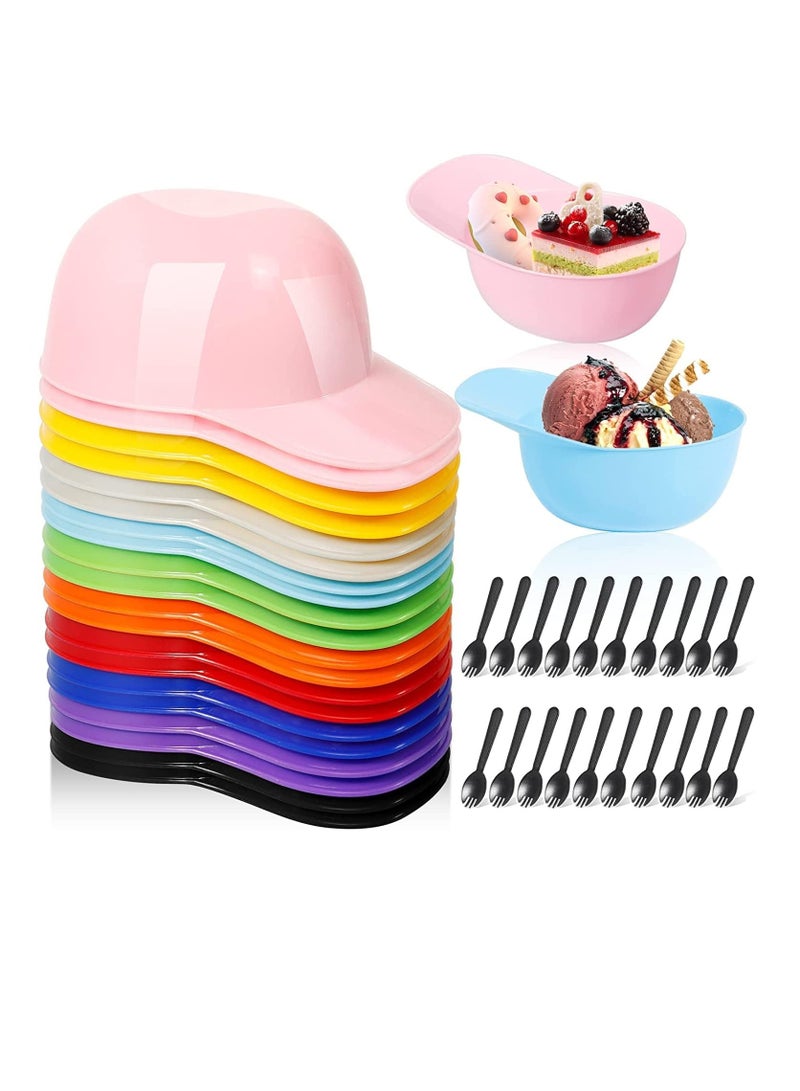 Ice Cream Snack Bowl Dessert Cups Baseball Helmet Baseball Theme Party Supplies 8 oz Mini Sundae Bowls Baseball Plates Disposable Plastic Taster Dessert Ice Cream Spoon for Party Birthday 40 Pcs