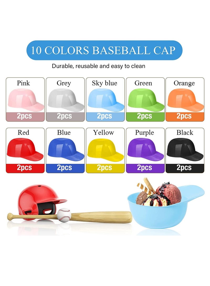 Ice Cream Snack Bowl Dessert Cups Baseball Helmet Baseball Theme Party Supplies 8 oz Mini Sundae Bowls Baseball Plates Disposable Plastic Taster Dessert Ice Cream Spoon for Party Birthday 40 Pcs