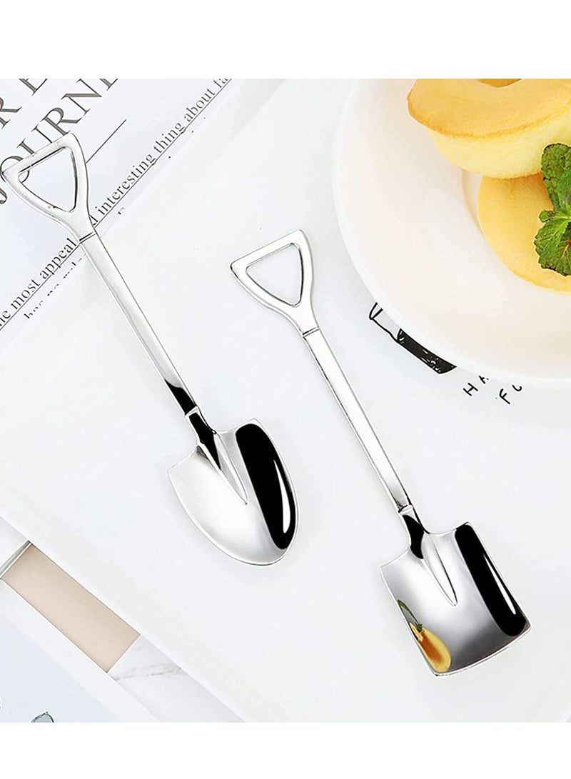 6 Pcs Stainless Steel Coffee Latte Spoon, Shovel Spoon and Fork Set Ice Cream Spoon Dessert Tea Sugar Fruit Fork for Party, Long Handle Coffee Creative Fruit Fork for Party and Kitchen 6 Inch