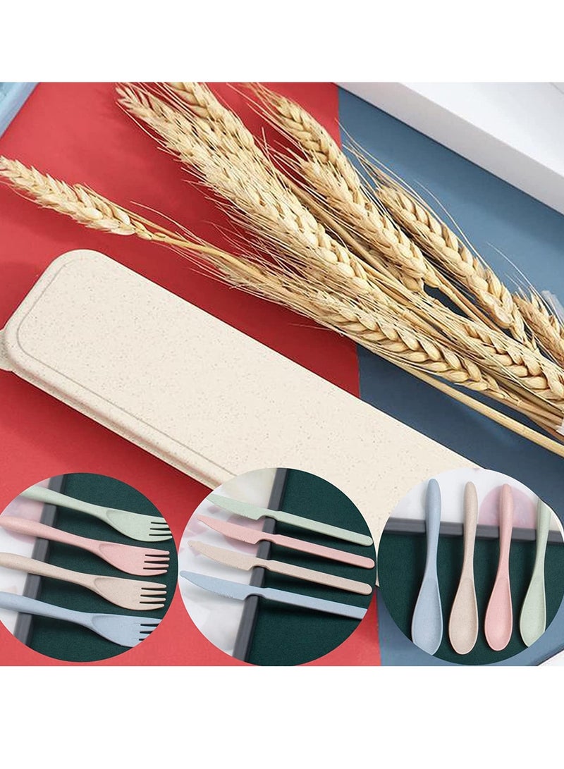 Wheat Straw Cutlery, Reusable Portable Travel Utensil Set with Case, Spoon Knife Fork Tableware set, for Kids Adult Travel Picnic Camping or Daily Use (8 Colors)