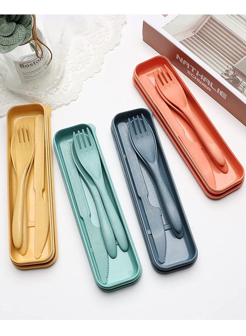 Wheat Straw Cutlery, Reusable Portable Travel Utensil Set with Case, Spoon Knife Fork Tableware set, for Kids Adult Travel Picnic Camping or Daily Use (8 Colors)