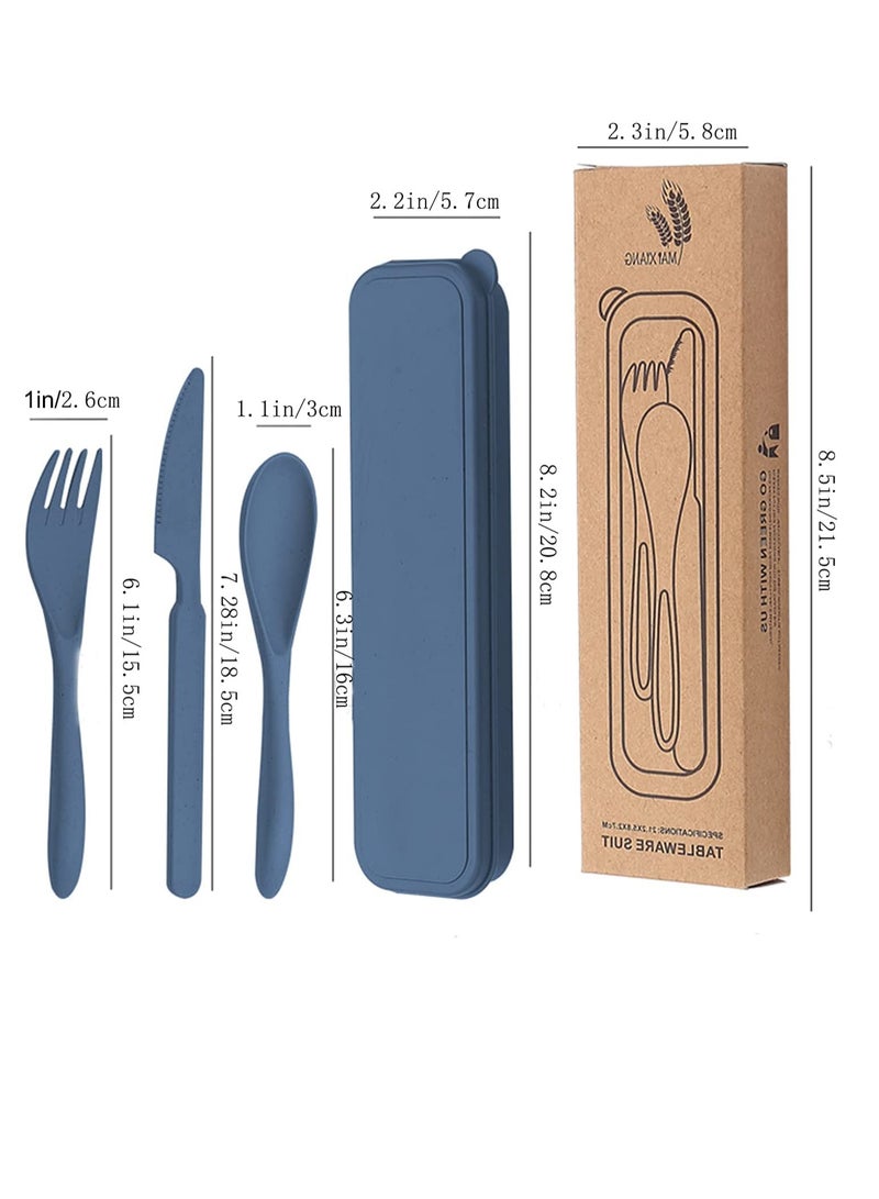 Wheat Straw Cutlery, Reusable Portable Travel Utensil Set with Case, Spoon Knife Fork Tableware set, for Kids Adult Travel Picnic Camping or Daily Use (8 Colors)