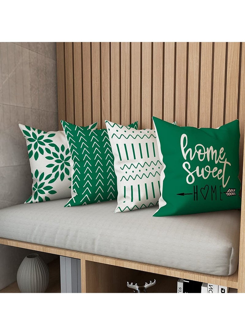 Throw Pillow Cover, Modern Sofa Decorative Pillow Covers 18x18 Set of 4, Outdoor Linen Fabric Pillow Case for Couch Bed Car Home Sofa Couch Decoration 45x45cm (Green, 18x18,Set of 4)