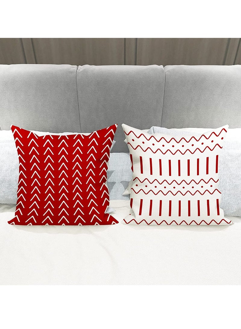 Pillow Covers Modern Sofa Throw Pillow Cover, Decorative Outdoor Linen Fabric Pillow Case for Couch Bed Car Home Sofa Couch Decoration (Red, 18x18, Set of 4)