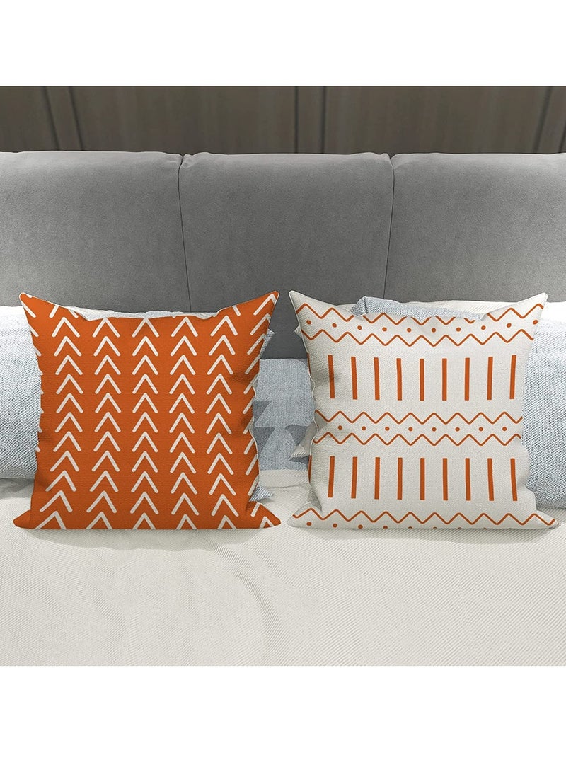 Throw Pillow Cover, Fall Decor for Home, Modern Sofa Throw Pillow Cover, Decorative Outdoor Linen Fabric Pillow Case for Couch Bed Car 45x45cm Orange Set of 4