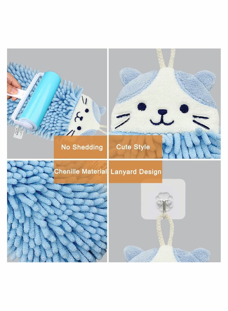 2 Pcs Adorable Animal Hand Towels Set - Ultra Soft & Plush Microfiber, Quick-Drying & Highly Absorbent with Convenient Hanging Loop for Kitchen & Bathroom