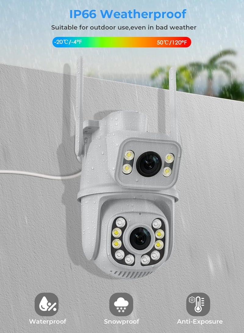 Security Cameras Outdoor Dual Lens 2.5K/6MP WiFi PTZ Outside Cameras for Home Security with Auto Tracking Human Detection IP66 30m Color Night Vision24/7 RecordTwo-Way Audio