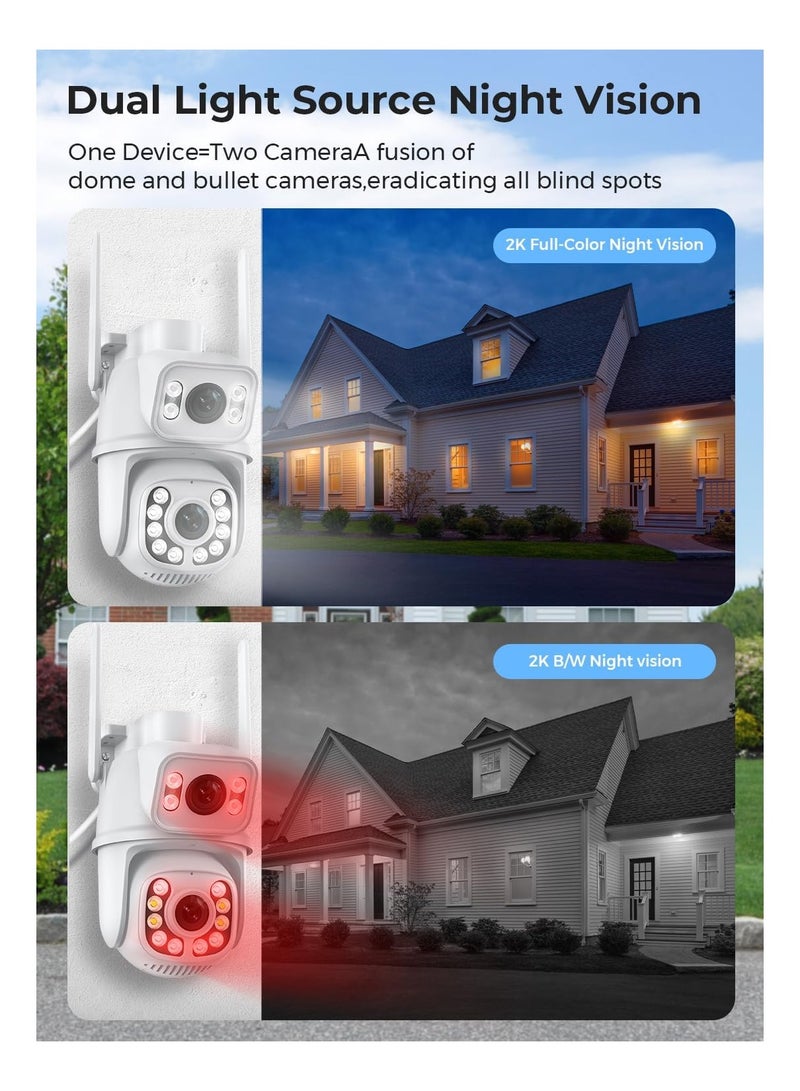 Security Cameras Outdoor Dual Lens 2.5K/6MP WiFi PTZ Outside Cameras for Home Security with Auto Tracking Human Detection IP66 30m Color Night Vision24/7 RecordTwo-Way Audio