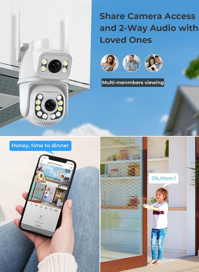 Security Cameras Outdoor Dual Lens 2.5K/6MP WiFi PTZ Outside Cameras for Home Security with Auto Tracking Human Detection IP66 30m Color Night Vision24/7 RecordTwo-Way Audio