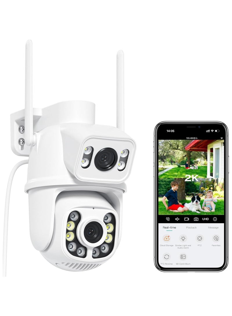 Security Cameras Outdoor Dual Lens 2.5K/6MP WiFi PTZ Outside Cameras for Home Security with Auto Tracking Human Detection IP66 30m Color Night Vision24/7 RecordTwo-Way Audio