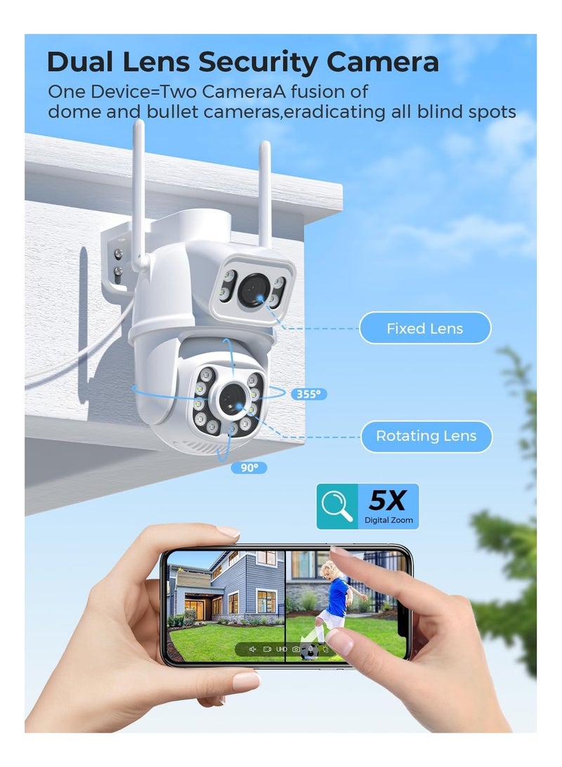 Security Cameras Outdoor Dual Lens 2.5K/6MP WiFi PTZ Outside Cameras for Home Security with Auto Tracking Human Detection IP66 30m Color Night Vision24/7 RecordTwo-Way Audio