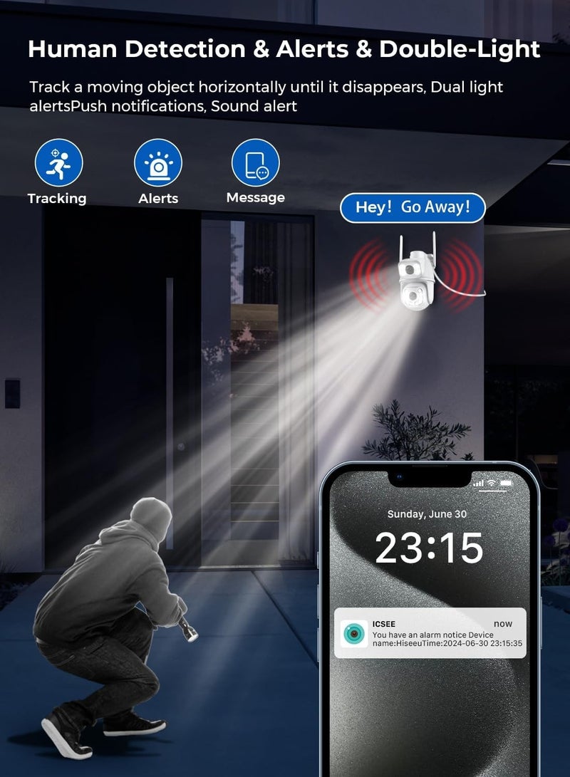 Security Cameras Outdoor Dual Lens 2.5K/6MP WiFi PTZ Outside Cameras for Home Security with Auto Tracking Human Detection IP66 30m Color Night Vision24/7 RecordTwo-Way Audio