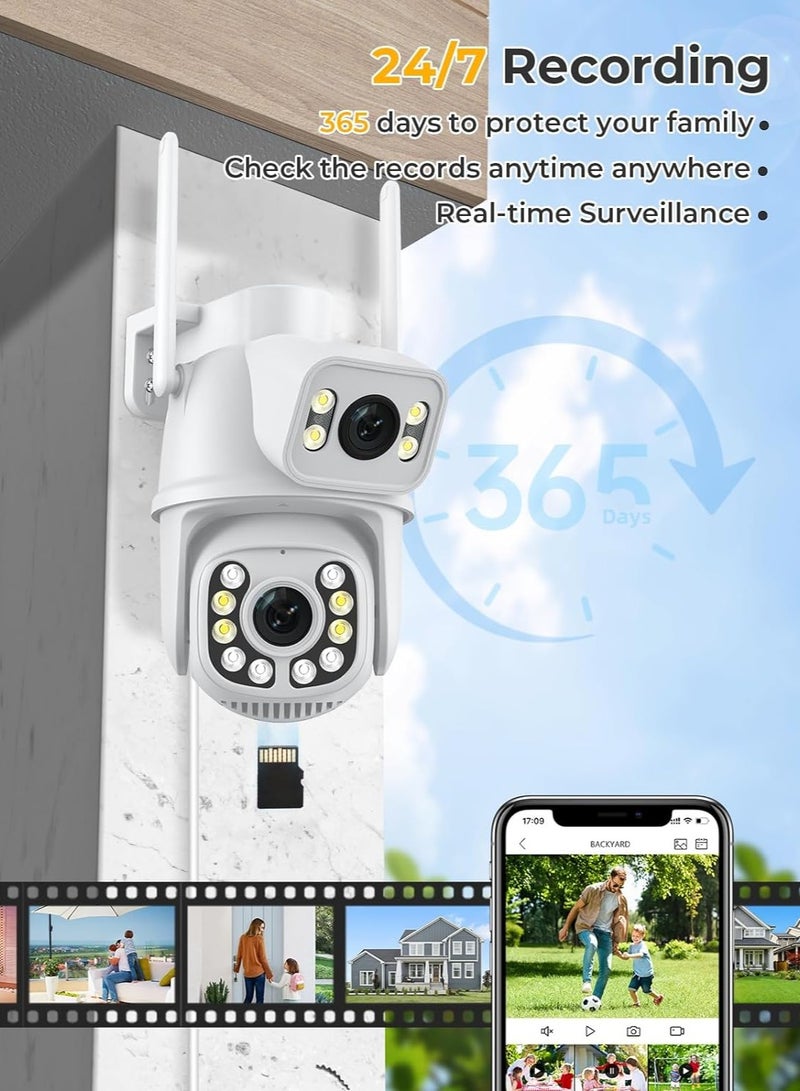 Security Cameras Outdoor Dual Lens 2.5K/6MP WiFi PTZ Outside Cameras for Home Security with Auto Tracking Human Detection IP66 30m Color Night Vision24/7 RecordTwo-Way Audio