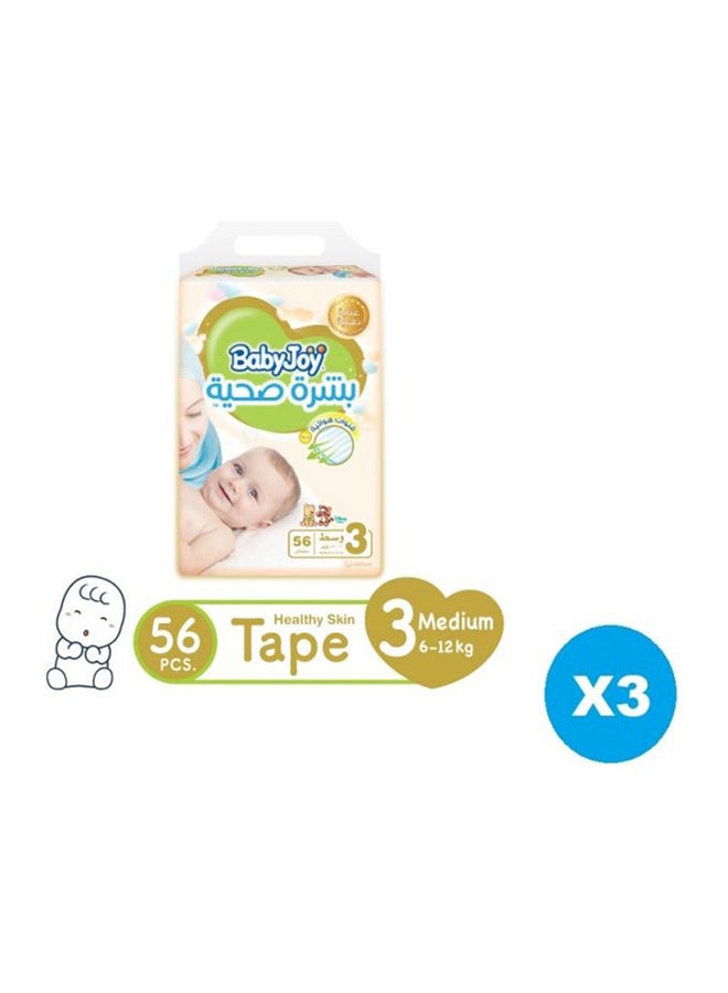 Pack Of 3 Healthy Skin Diaper, Size 3 (6-12 kg), Mega Pack, 168 Counts