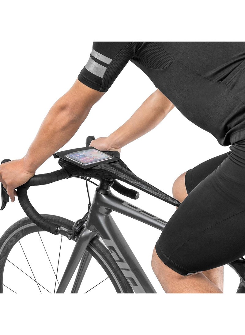 Bicycle Trainer Sweat Net Bike Sweat Guard with Phone Pouch Bike Sweat Catcher Net Sweat Protector for Indoor Cycling Training Compatible with iPhone 12 11 Phones Below 6.2’’