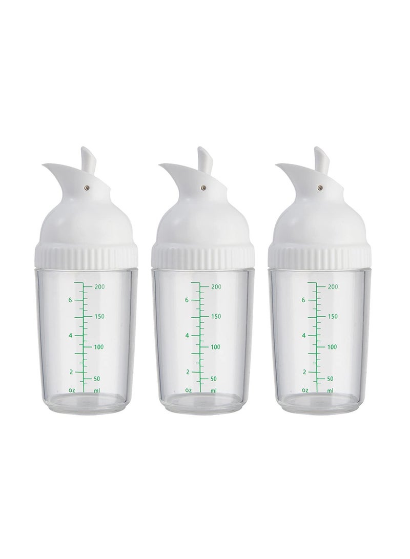 3 Pcs 200ml Salad Dressing Containers with Large Opening and Scale Design, Easy Grip Sauce Bottles for Mixing and Storing Oil, Vinegar, and Lemon Juice (White)