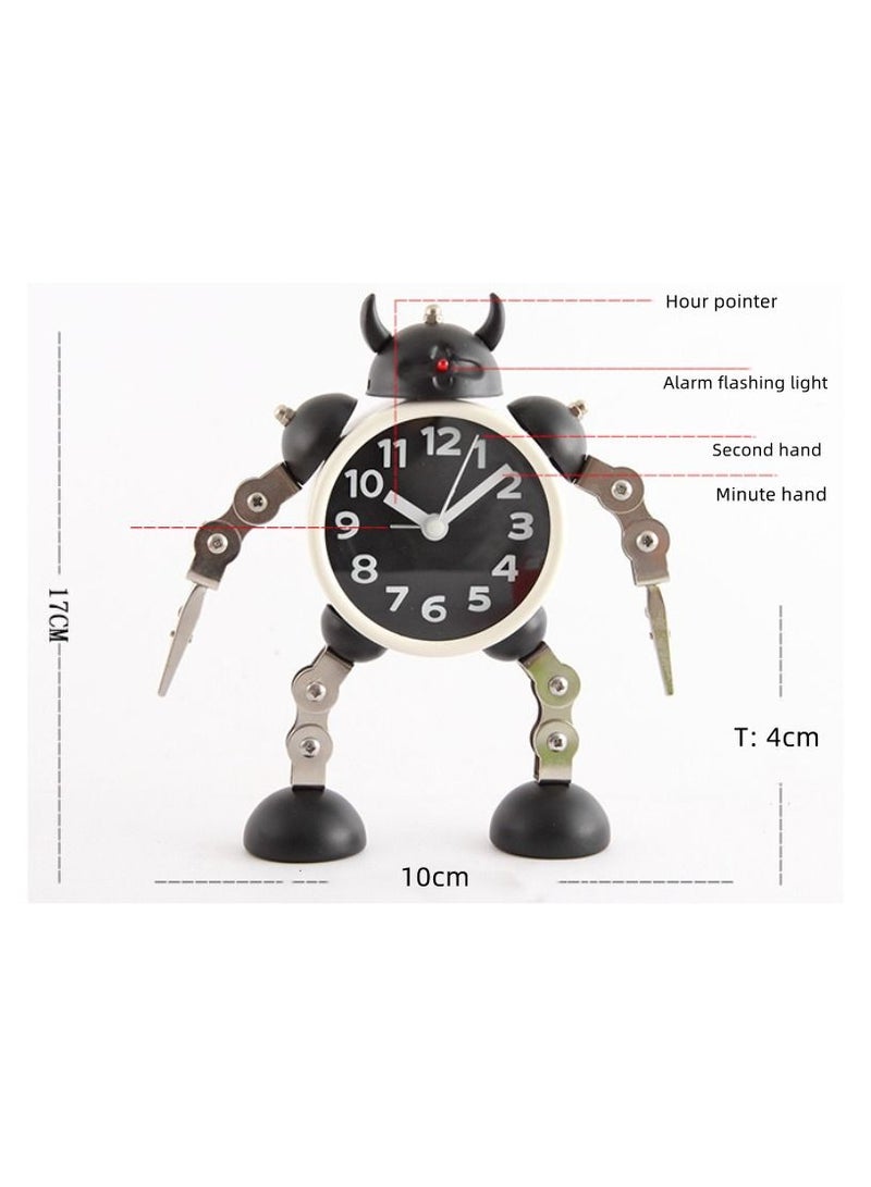 Gear Robot Alarm Clock Stainless Steel Metal, Wake-up Clock with Flashing Eye Light and Hand Clip (Yellow)