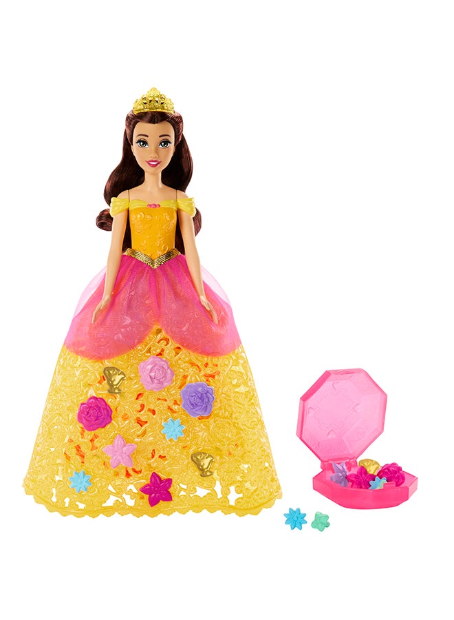 Princess Belle Flower Fashion Doll With 20 Pop-In Charms, Customizable Skirt & Storage Case, Inspired By Beauty And The Beast Movie