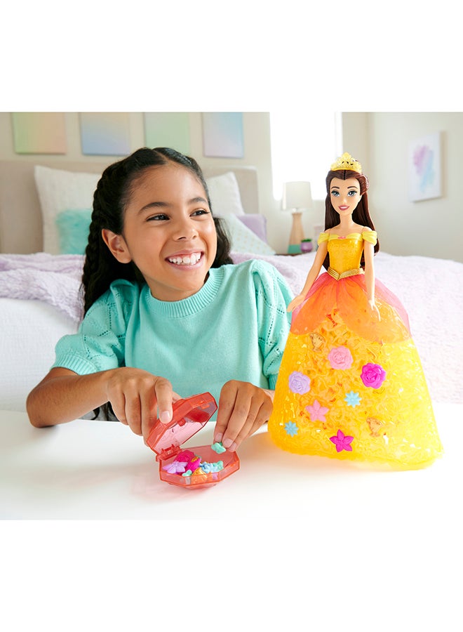 Princess Belle Flower Fashion Doll With 20 Pop-In Charms, Customizable Skirt & Storage Case, Inspired By Beauty And The Beast Movie