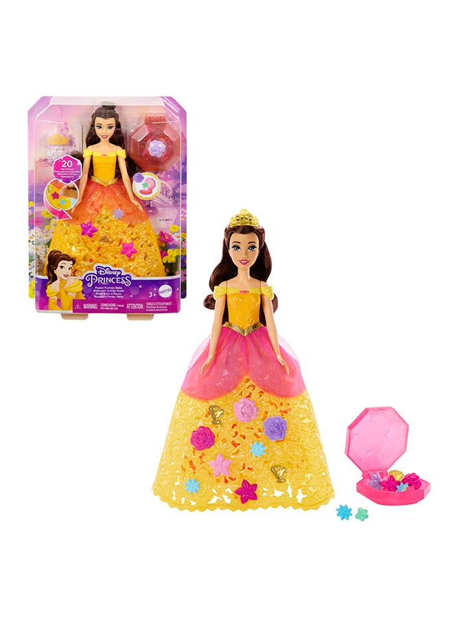 Princess Belle Flower Fashion Doll With 20 Pop-In Charms, Customizable Skirt & Storage Case, Inspired By Beauty And The Beast Movie