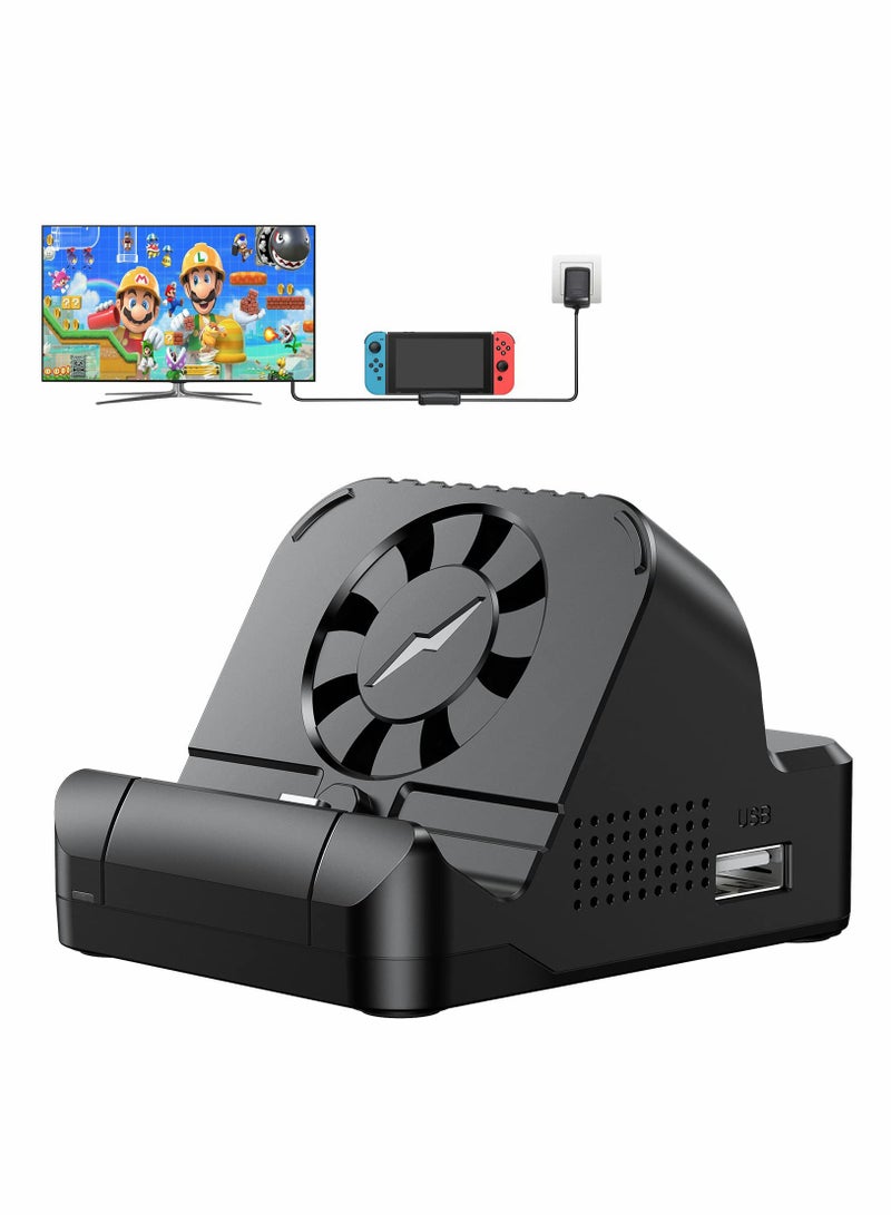 Portable TV Docking Station for Switch - Features PD Protocol, Cooling Fan, and USB 3.0 Port for Enhanced Performance and Convenience.