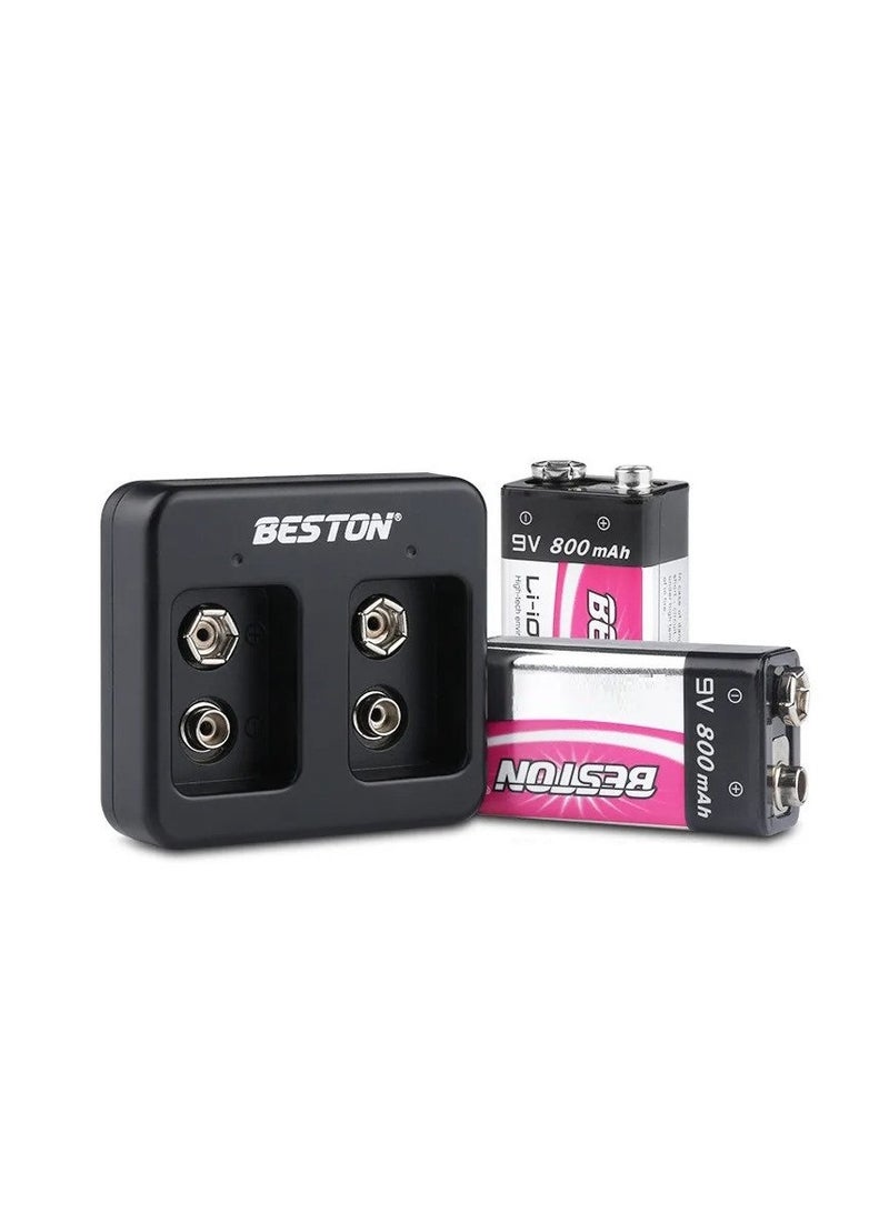 Beston 9V Li-ion Battery Smart Charger with 2pcs of 9V 800mAh Batteries