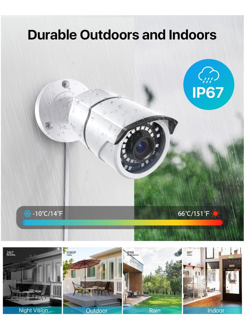 2.0MP HD 1080p 1920TVL Security Camera Outdoor Indoor, Hybrid 4-in-1 HD-CVI/TVI/AHD/960H Analog CVBS, 120ft IR Night Vision, 105° View Angle Surveillance CCTV Bullet Camera