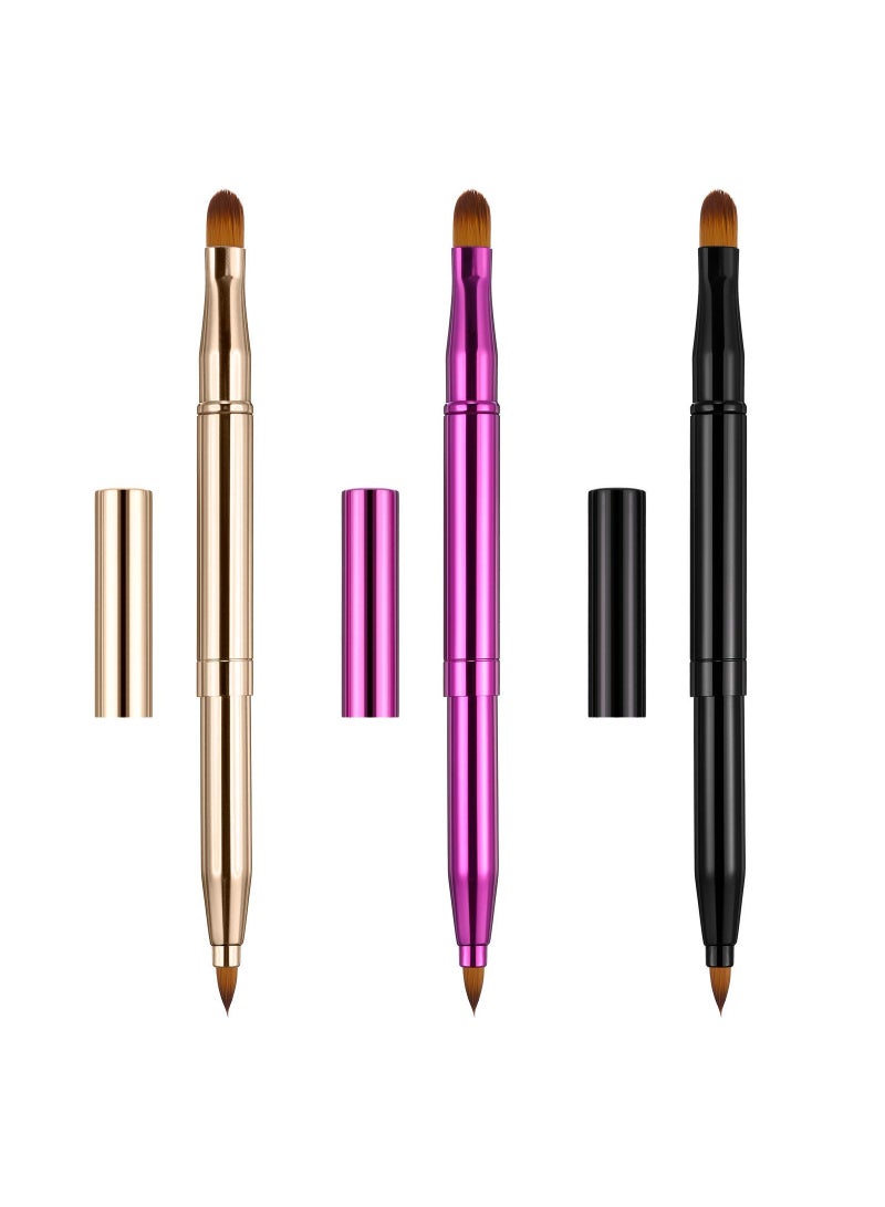 Retractable Dual-End Lip and Concealer Brush Set - 3 Portable Makeup Applicators for Lipstick, Eyeshadow, and Foundation - Perfect for On-the-Go Touch-Ups!